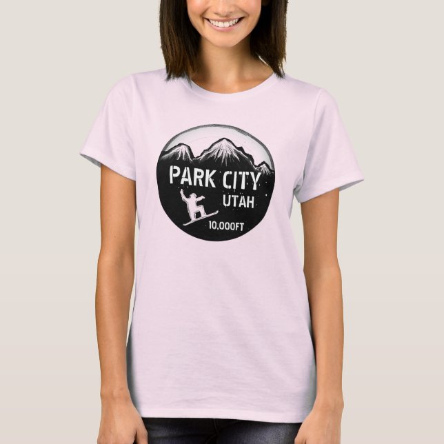 Park City Utah Schwarzes Snowboard Art Damen Tee (Vorderseite)
