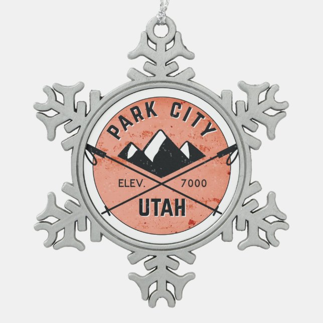 Park City Utah Skifahren Schneeflocken Zinn-Ornament (Vorderseite)