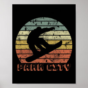 Park City Utah Snowboard Retro Sunset Vintag Poster