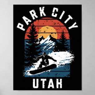 Park City Utah Snowboard Vintage Snowboarding Berg Poster