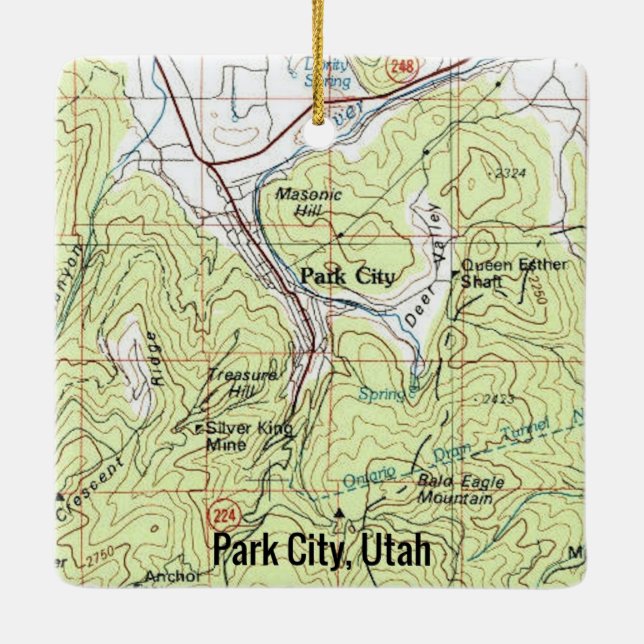 Park City Utah Topo Karte Keramikornament (Rückseite)