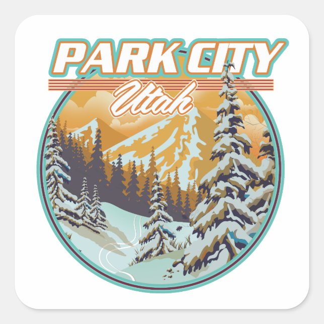 Park City Utah Travel Logo Quadratischer Aufkleber (Vorderseite)