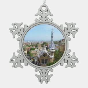 Park Guell in Barcelona Schneeflocken Zinn-Ornament