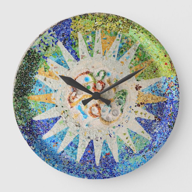 Park Guell mosaics Wall Clock Große Wanduhr (Vorderseite)
