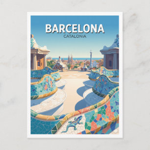 Park Güell Mosaik-Terrasse Barcelona Spanien Reise Postkarte