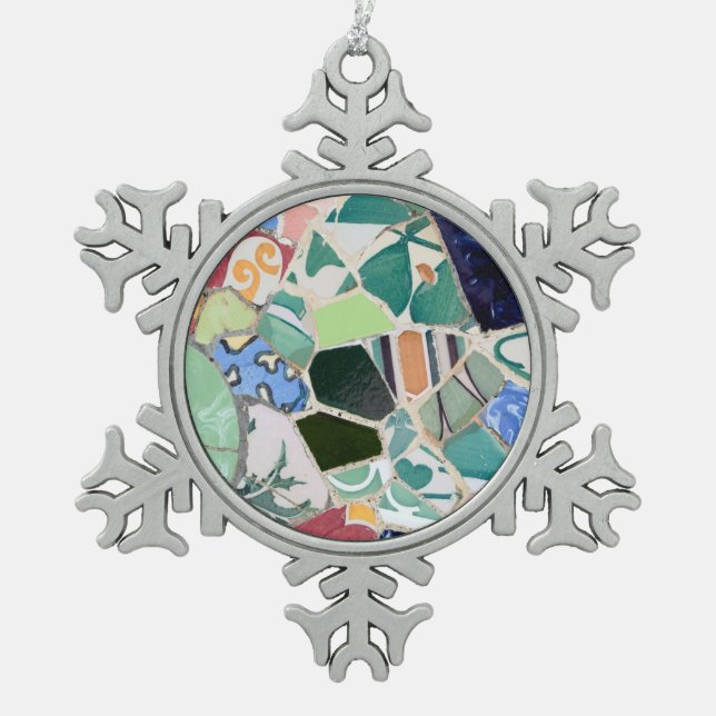 Park Guell Mosaiken Schneeflocken Zinn-Ornament (Vorderseite)