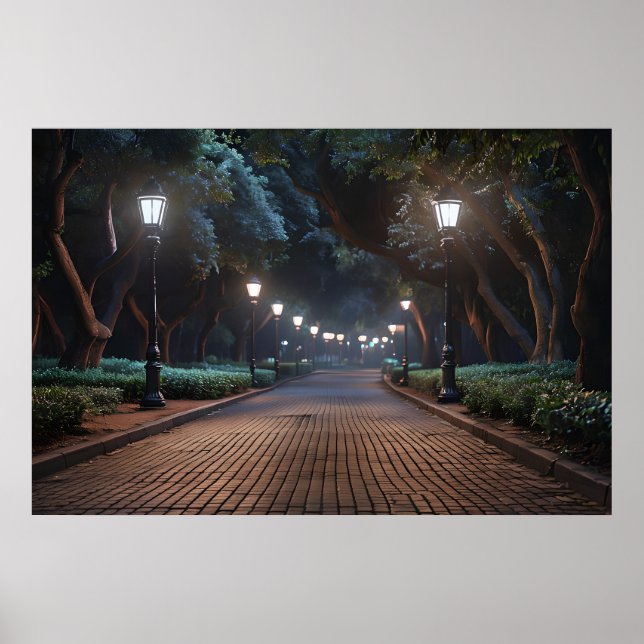 Park Path by Lamplight - Serene Abend Poster (Vorne)