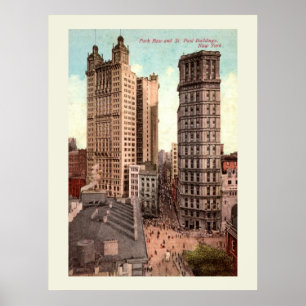 Park Row, St. Paul Gebäude NYC c1915 Vintag Pos Poster