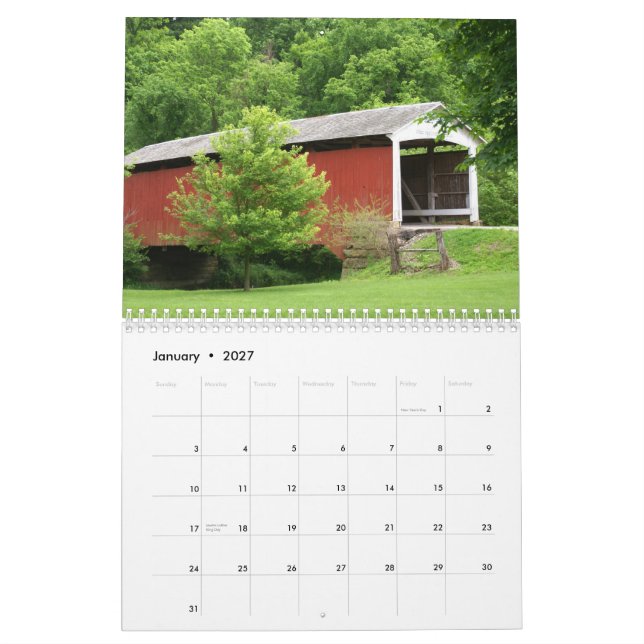 Parke County Indiana überdachte Brücken Kalender (Jan 2027)