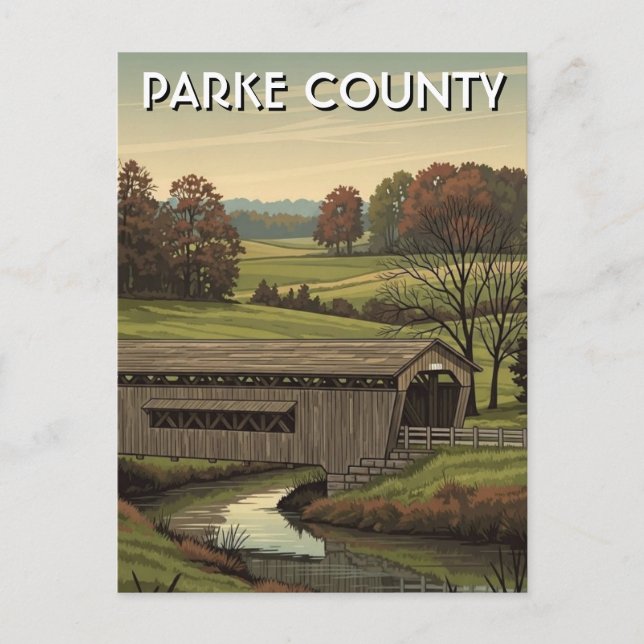 Parked County Indiana Covered Bridge Postkarte (Vorderseite)