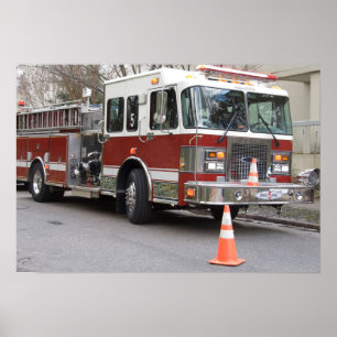 Parked Red Fire Engine Poster