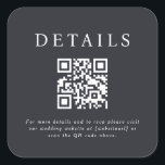 Parker Wedding QR Code Quadratischer Aufkleber<br><div class="desc">Dieses Hochzeitsdesign zeigt ein elegantes und formales Design, das sich perfekt für eine anspruchsvolle Zeremonie eignet. Die Einladung zeigt eine minimalistische Ästhetik, mit klaren Linien und einem Schwerpunkt auf Typografie. Die Namen werden in einem klassischen Serif-Schriftart prominent dargestellt, was dem Stück eine zeitlose Gnade verleiht. Die Verwendung eines einfachen Ampersands...</div>
