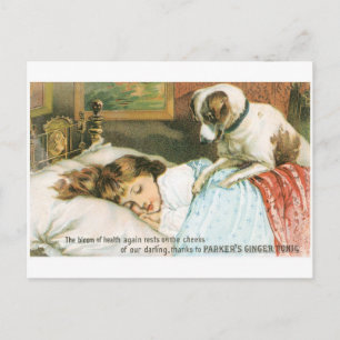 Parkers Ginger Tonic Schlafendes Mädchen mit Hund Postkarte