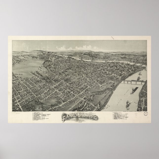Parkersburg W. Virginia 1899 Antik Panoramablick K Poster (Vorne)