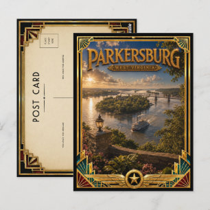 Parkersburg West Virginia Vintage Art Deco Golden Postkarte