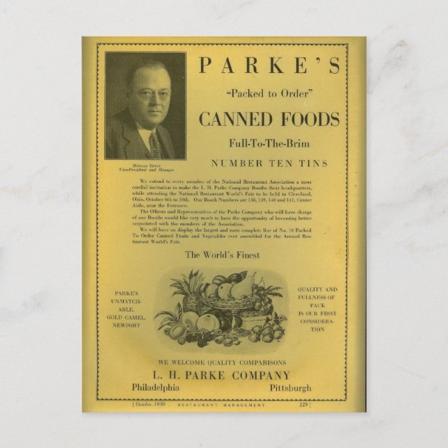 Parke's Canned Foods Postkarte (Vorderseite)