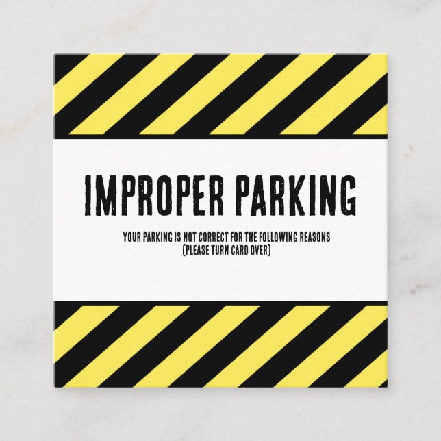 Parking Incorrectly Complaint Card, Funny Bad Park Quadratische Visitenkarte (Vorderseite)