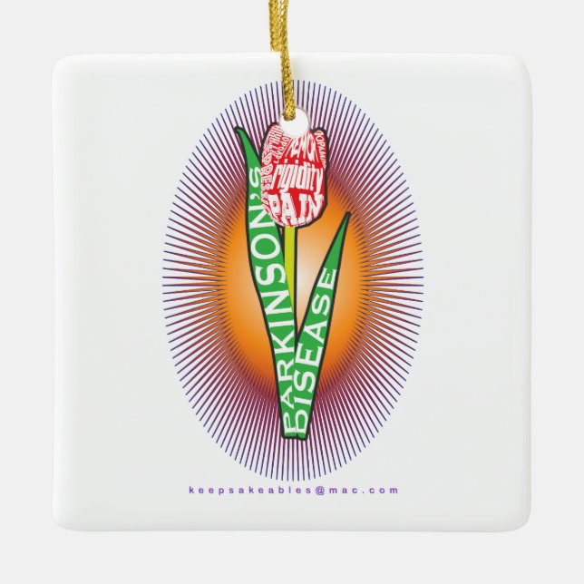 Parkinson Symptom Roter Tulip mit Berst Keramikornament (Vorderseite)