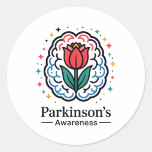 Parkinson's Awareness Brain and Tulip _1 Runder Aufkleber