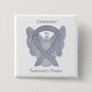 Parkinson's Disease Awareness Ribbon Angel Art But Button