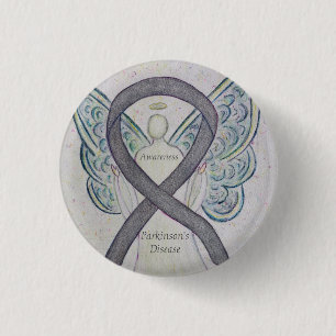 Parkinson's Disease Awareness Ribbon Angel Art But Button