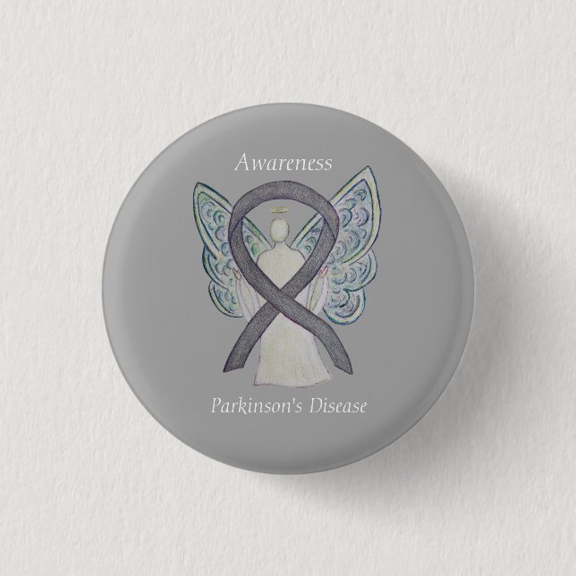 Parkinson's Disease Awareness Ribbon Angel Art But Button (Vorderseite)