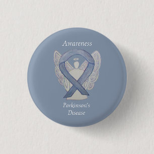 Parkinson's Disease Awareness Ribbon Angel Art But Button