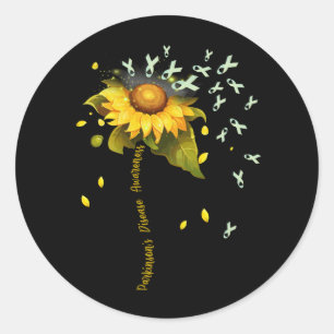 Parkinson's Disease Awareness Sunflower Ribbon Sup Runder Aufkleber