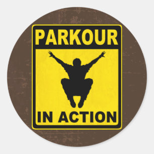 Parkour im Aktions-Schild Runder Aufkleber