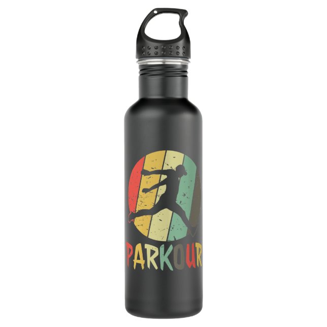 Parkour Logo in Retro Farben Edelstahlflasche (Vorderseite)