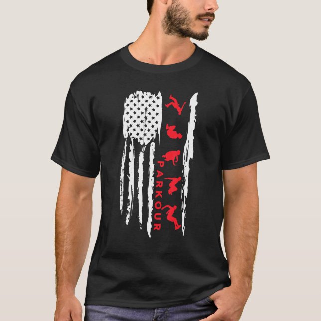 Parkour silhouette US flag graphic Parkour T-Shirt (Vorderseite)