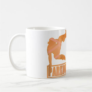 Parkour-Sprung-Design mit springendem Mann und Par Kaffeetasse