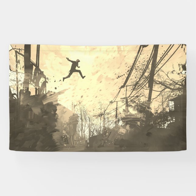 Parkour Urban Obstacle Course Moderne Sepia Banner (Horizontal)