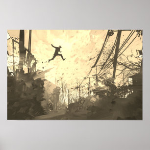 Parkour Urban Obstacle Course Moderne Sepia Poster