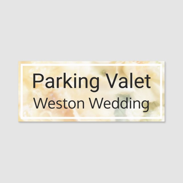 ParkValet Hochzeitsweißrosen Magnetrückwand Namensschild (Vorderseite)