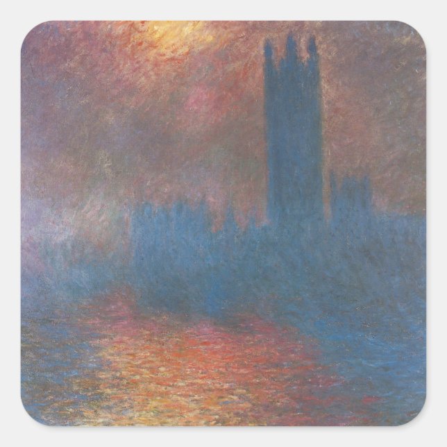 Parlamentshäuser, London von Claude Monet Quadratischer Aufkleber (Vorderseite)