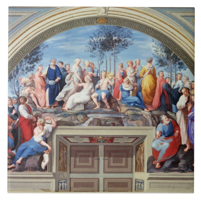 Parnassus und das Disputa, vom Stanze della S Fliese (Vorderseite)