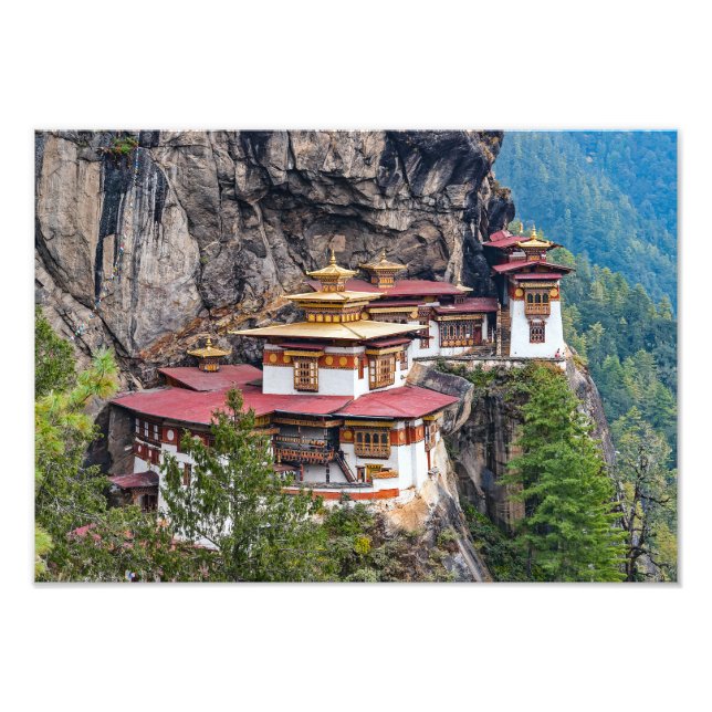 Paro Taktsang: Das Tiger-Nest-Kloster - Bhutan Fotodruck (Vorne)