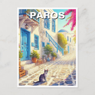 Paros Greece Islands Travel Cat Postkarte