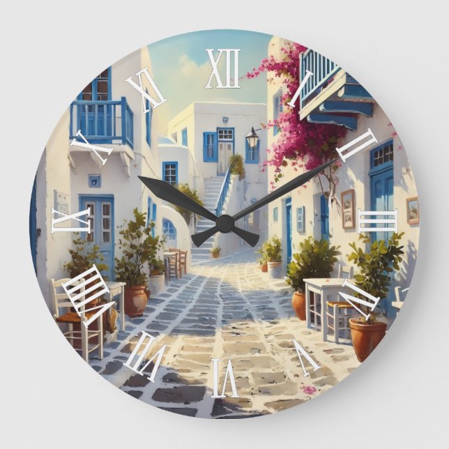 Paros Greece Islands Travel Watercolor  Große Wanduhr (Vorderseite)