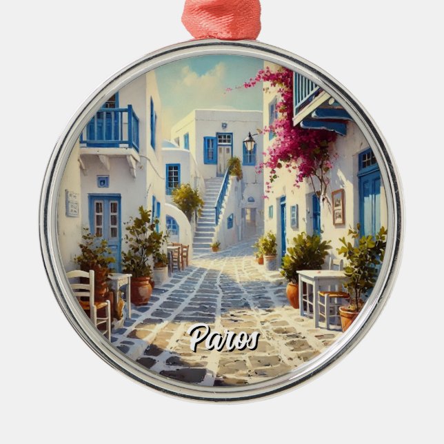 Paros Greece Islands Travel Watercolor  Ornament Aus Metall (Vorne)