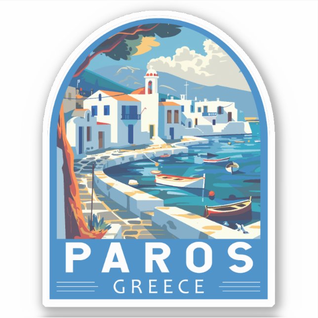 Paros Griechenland Reisen Kunst Vintag Aufkleber (Vorderseite)