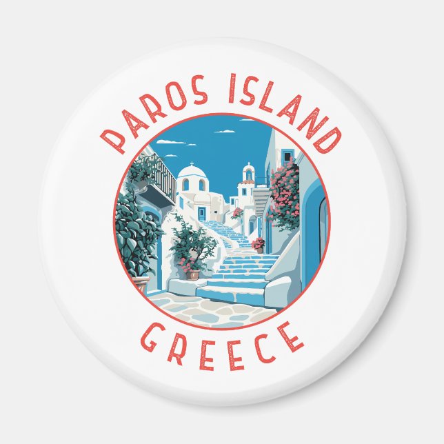 Paros Island Griechenland Retro gebeutelter Kreis Magnet (Vorne)