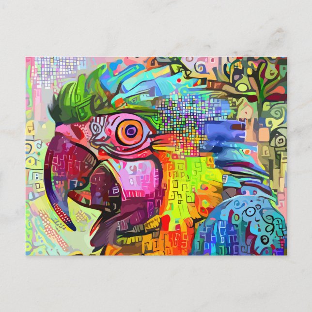 Parrot Abstrakt Impressionist Portraitmalerei Postkarte (Vorderseite)