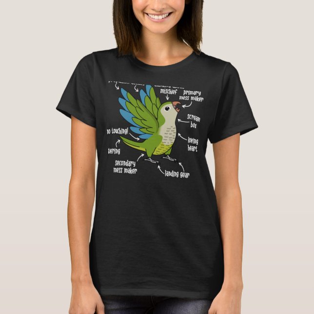 Parrot Anatomie I Grüner Mönch Parakeet Quaker T-Shirt (Vorderseite)