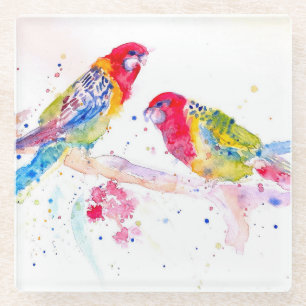 Parrot Art Wasserfarben Malerei Aqua Aquamarin Glasuntersetzer