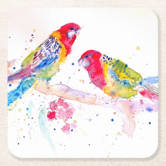 Parrot Art Wasserfarben Malerei Aqua Aquamarin Rechteckiger Pappuntersetzer (Vorderseite)