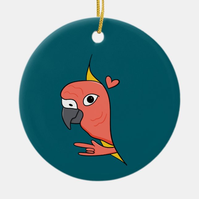 Parrot ASL I Liebe You - Deaf Culture Design Keramik Ornament (Vorne)