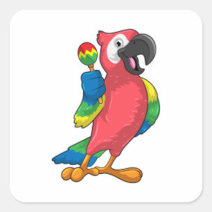 Parrot bei Musik mit Maracas Quadratischer Aufkleber