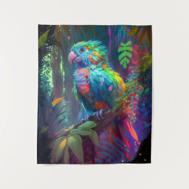 Parrot Bird Animal Portrait Malerei Art Wandteppich (Vorderseite)